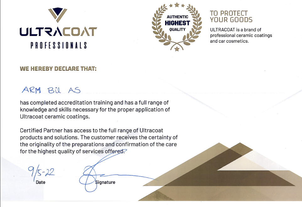 Sertifisert til å legge Keramisk Coating